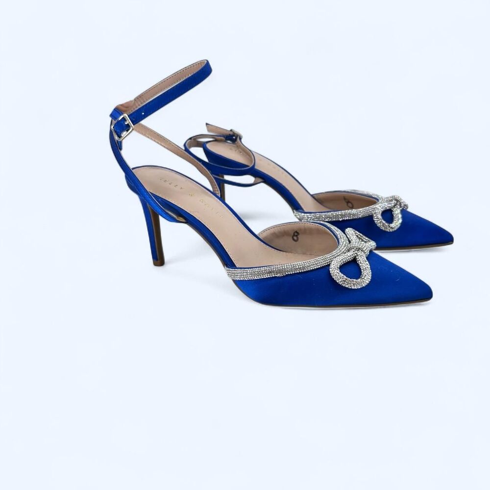 Kelly & Katie Blue Satin Rhinestone Bow Pumps NWOT Size 8